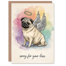 Dog Sympathy Greeting Card Angel Pug Pet Design, Sorry for Your Loss