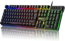 Gaming Keyboard UK Layout, RGB Backlit Wired Computer Keyboard, Quite Mechanica