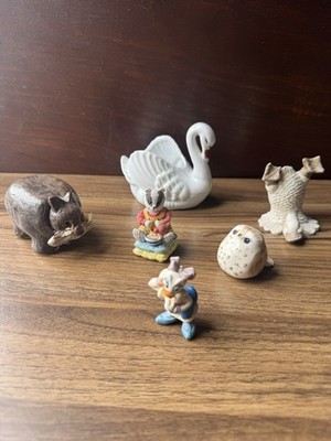 6 x Neuheit Vintage Tierfiguren Schwan Ente Eule Dachs Disney Handarbeit Konvolut