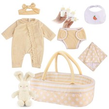 BABESIDE 8 PCS Reborn Baby Doll Clothes Set with Bassinet for 17-22 Inch Doll...