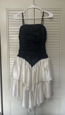 Vintage 80s Roberta Prom Party Dress Black  White Bows Princess Ruffles 9/10
