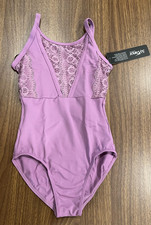 So Danca Leotard Girls 8-10 Purple Lace Panel Ballet Dance Tank Lined New L2761