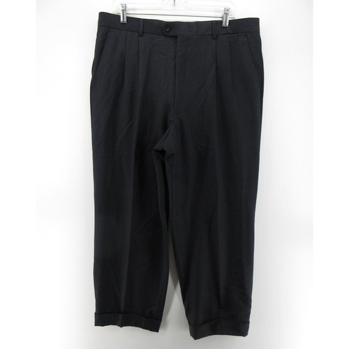 Hermès, VINTAGE Hermes Pants Men 36X27 Black Wool Pleated Trousers Cuffed Italy 56