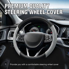 Genuine Leather Car Steering Wheel Cover Anti-slip Fit 1538 Cm Dia Blackgray