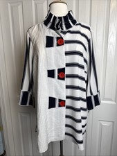 Ali Miles Top Large White Black Red Blouse Wired Collar