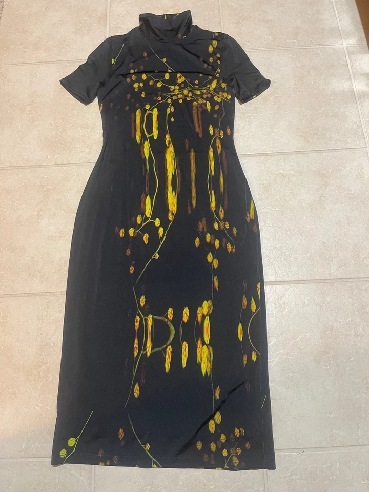 Vestido midi Prabal Gurung manga corta cuello alto bloques de colores negro talla S $1095 Foto 4 de 4