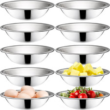 10 Pack Small Stainless Steel Bowls, 6 1/2 Inch Wide Kitchen Metal Bowl with Fla