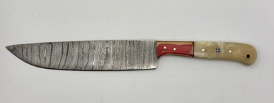 LMK Custom Handmade Twist Damascus Chef Knife 8'' Blade Bone Handle Wood Bolster