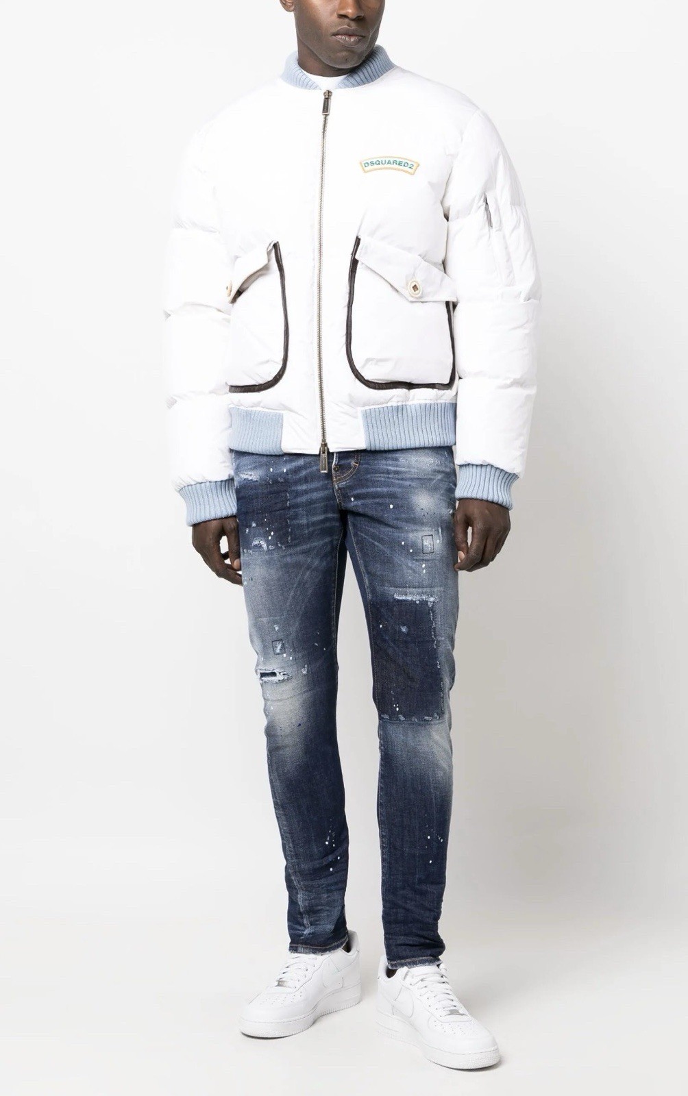 NEW With Tag / DSQUARED2 Men White Logo-Print Puffer Bomber Jacket Size 50 / L image 5