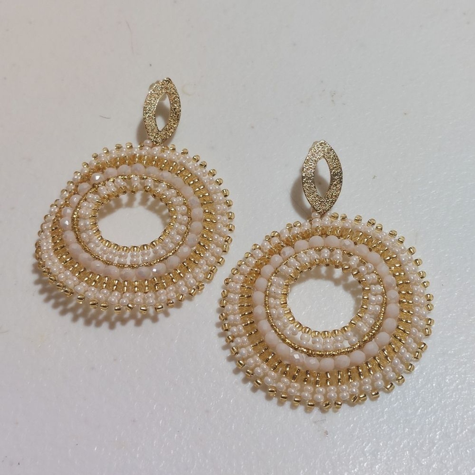 Boho Chic Beaded Circle Dangle Drop Earrings - image 1