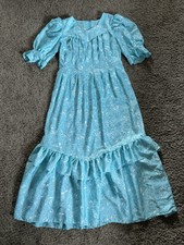 VINTAGE Green Muumuu Hawaiian Floral Caftan Maxi Dress Victorian MEDIUM READ