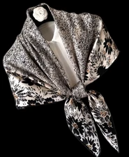 100% Silk 34" Square Scarf Women neckerchief Shawl Wrap floral black gray HD24