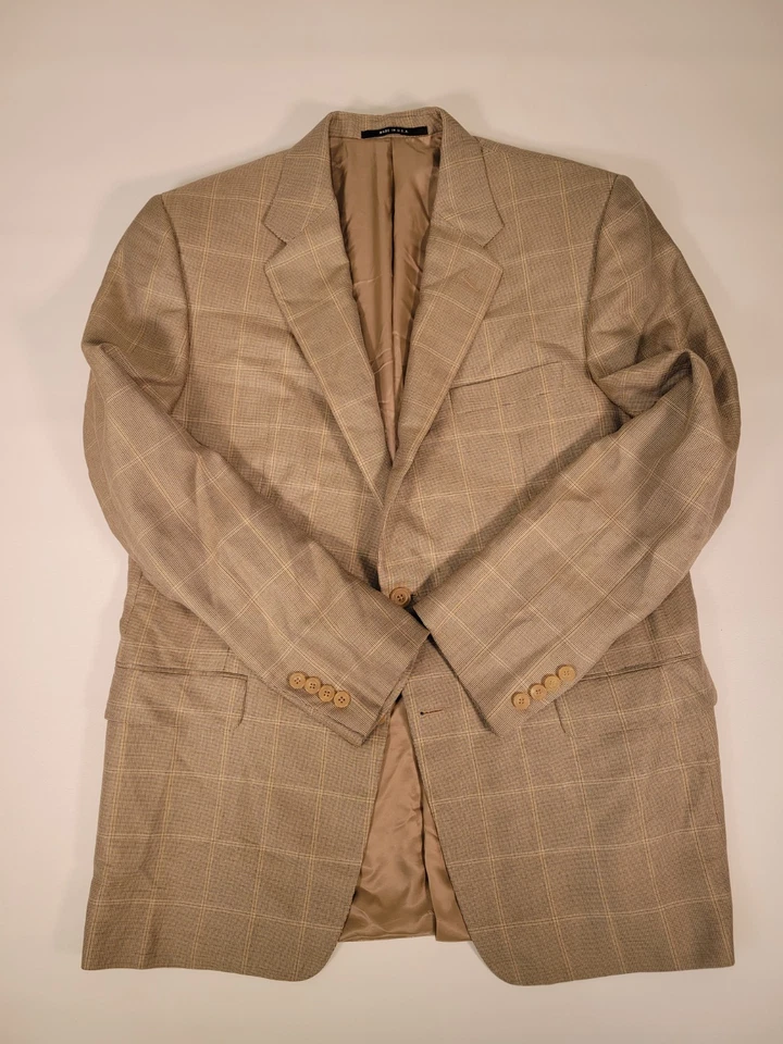 Hickey Freeman 44R оконное стекло клетку бежевый Sport пальто полный холст шерсти + шелк - Изображение 2 из 4