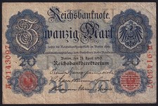 Germany 20 Mark 1910 Vintage Old Paper Money Banknote Currency Note Pick 40b VF