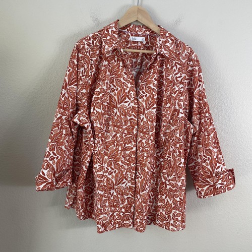 NEW Croft & Barrow Shirt Womens XXL Leaf Print Button Up Long Sleeve Blouse Top - Picture 6 of 10