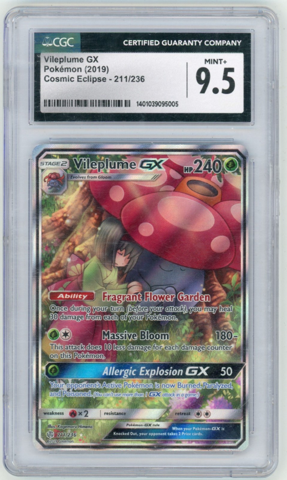 2019 Pokemon Cosmic Eclipse Vileplume GX 211/236 CGC 9.5