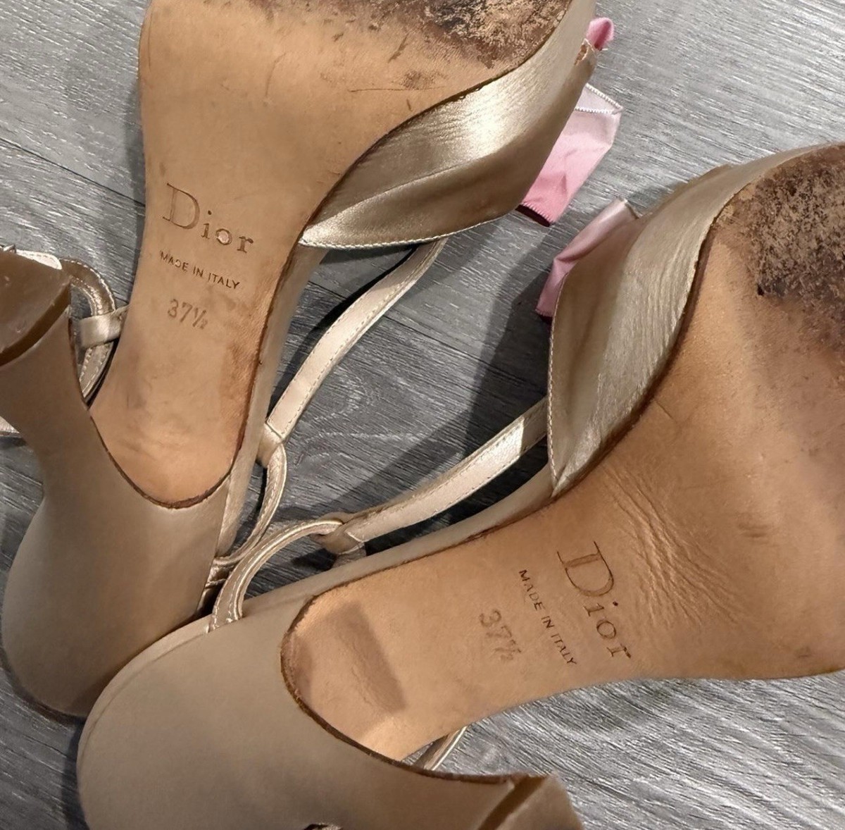 Dior Beige Pink Flower Bow Slingback Stiletto Open Toe Satin Heels