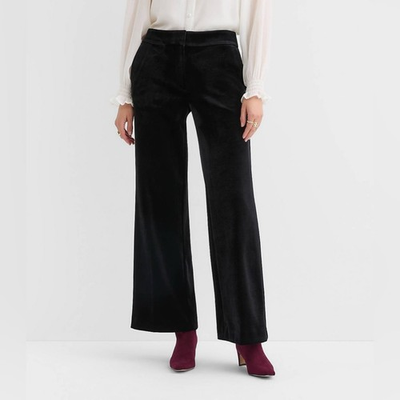 #ad Loft Clean High Rise Wide Leg Pants in Black Velvet Size 00 Petite $22.40