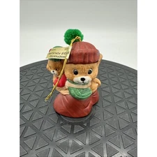 Vintage CARING CRITTER Jasco Teddy Bear 3" Bell Christmas Ornament