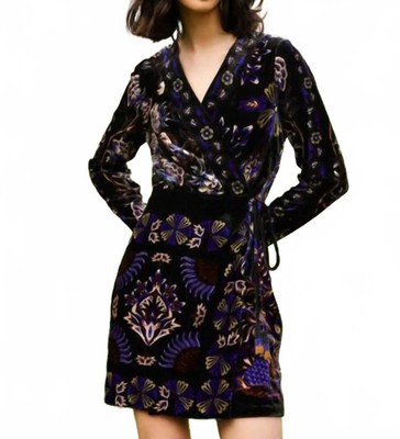 black arabesque mix scarves wrap mini dress FARM Rio Arabesque Mix Scarves Wrap Minidress in Black at Nordstrom, Size Large