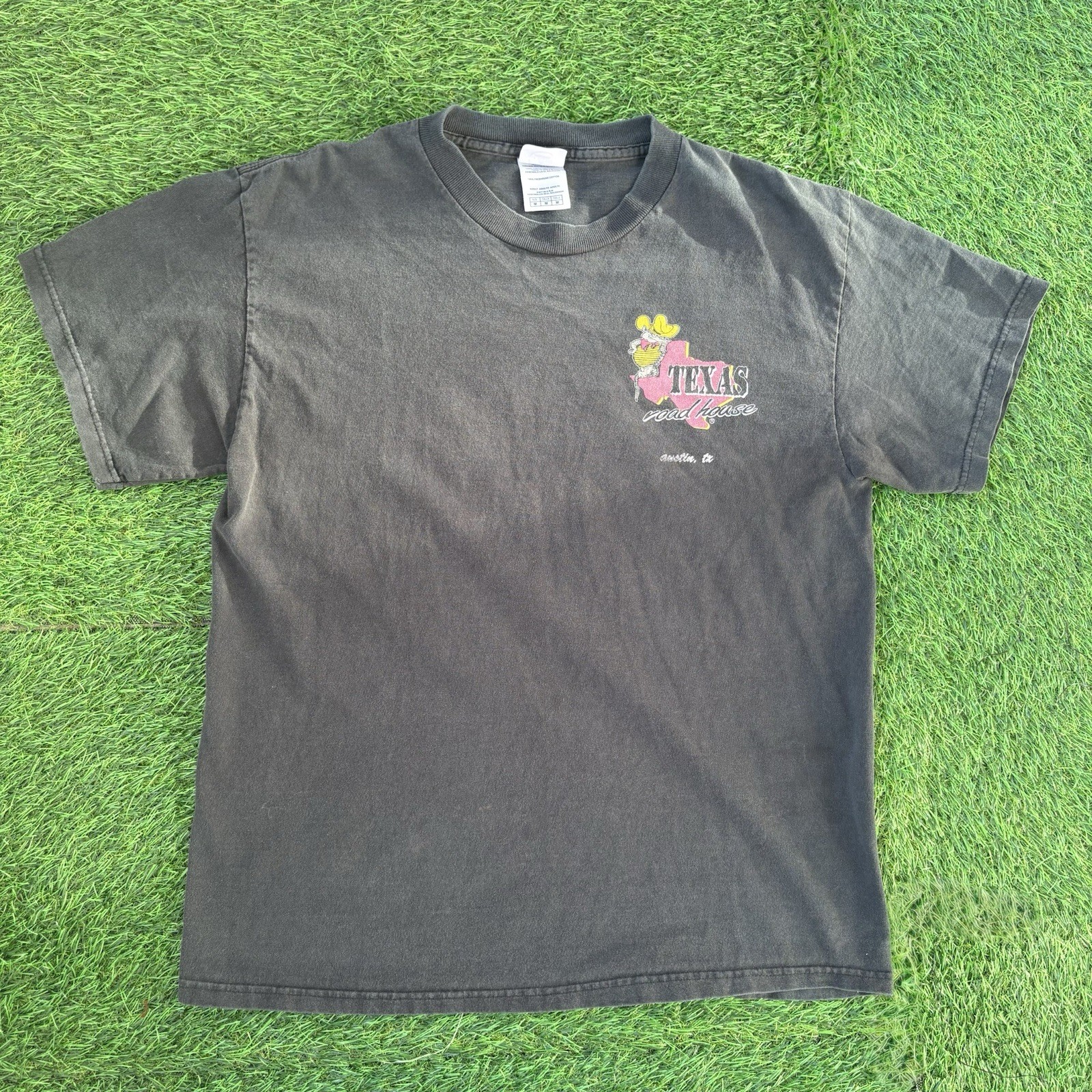 Vintage Texas Roadhouse T-Shirt  Austin, TX Adult Medium Faded Black USA Y2K