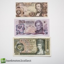 AUSTRIA: Set of 3 Austrian Schillings Banknotes.