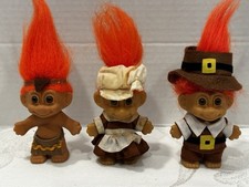 Vintage Russ Troll Dolls Lot Of 3 Thanksgiving Dolls Pilgrims Native American