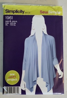 Simplicity Sewing Pattern Misses Knit Cardi Wrap 1961 UNCUT Size XXS-XL