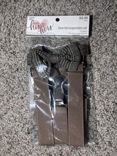 Studio His  Hers Boys Bow Tie  Suspenders Set 2T-5T Brown Adjustable Clip