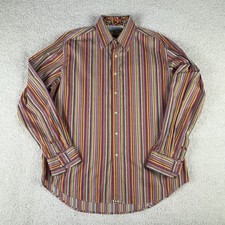 Robert Graham Button Up Shirt Mens XL Striped Colorful Floral Flip Cuff Silk
