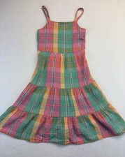 Gap Kids Multicolor Plaid 100% Cotton Gauze Tiered Midi Sundress Large Lagoon 90