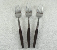 INR2 Dinner Fork Lot of 3 Interpur  Stainless Japan Brown Handle Mid Century