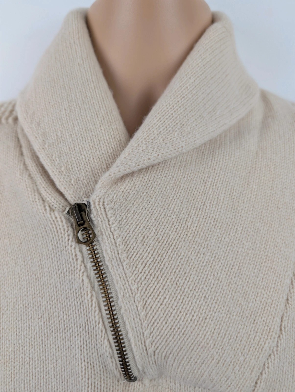 Ralph Lauren Troyer 100% lambs wool zip & roll neck cream jumper Mens XXL DN3033 image 3