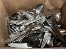 Stainless Steel Flatware Lot Mixed 10 lbs Box Spoons Forks Knives