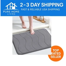 Luxurious Memory Foam Bath Mat – Non-Slip Quick Dry Shower Rug 24x17 – Grey