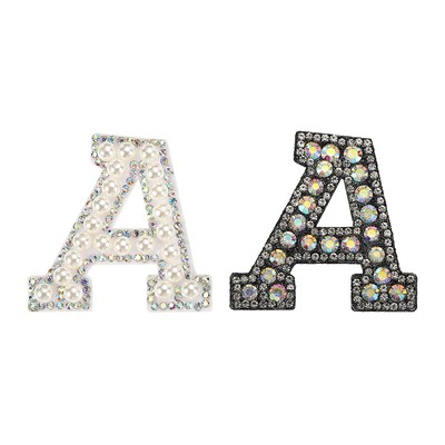 Iron on Decorative Letter a Black White Patch Glitter Pearl English Letter 2Pcs