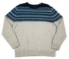 J Crew Fair Isle 100 Lambswool Sweater Mens L Gray Blue Crew Neck Knit Pullover