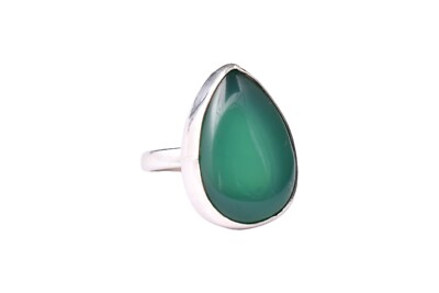 Natural Green Onyx Pear Shape 925 Sterling Silver Women Ring Size 4-12 Gift