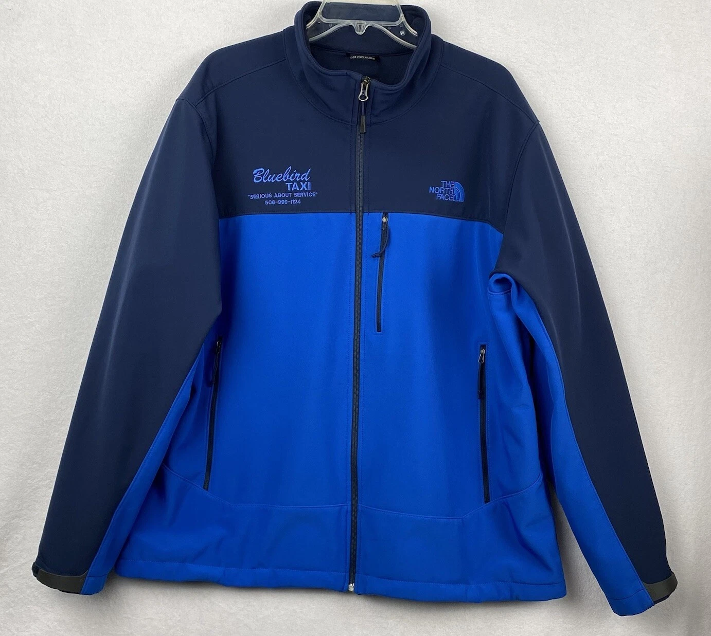 North Face Soft Shell Windwall Jacket Mens XXL PERSONALIZED Bluebird Taxi Lined