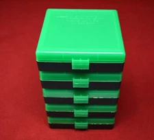5 x AMMO BOXES GREEN 100 Rounds each of storage 9MM / 380 - FREE SHIPPING