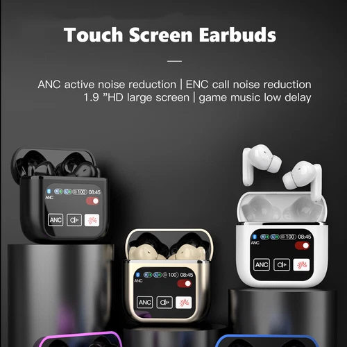 Smart Touch Screen Bluetooth Earbuds ANC ENC Noise Canceling Headphones Earphone