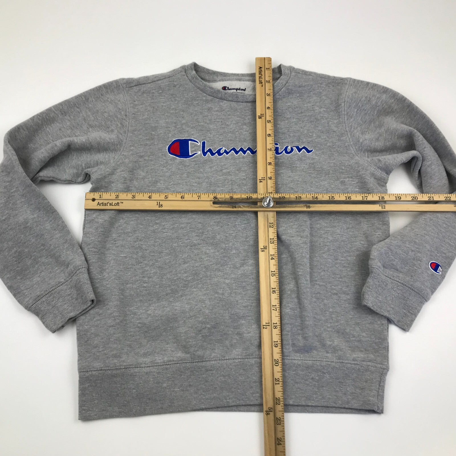 Champion Sweater Youth Size Large L Gray Blue Pullover Long Sleeve Embroidered image 6