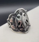 Vintage Double Headed Eagle Crescent Star Swords Sterling Silver Ring Size 11.5