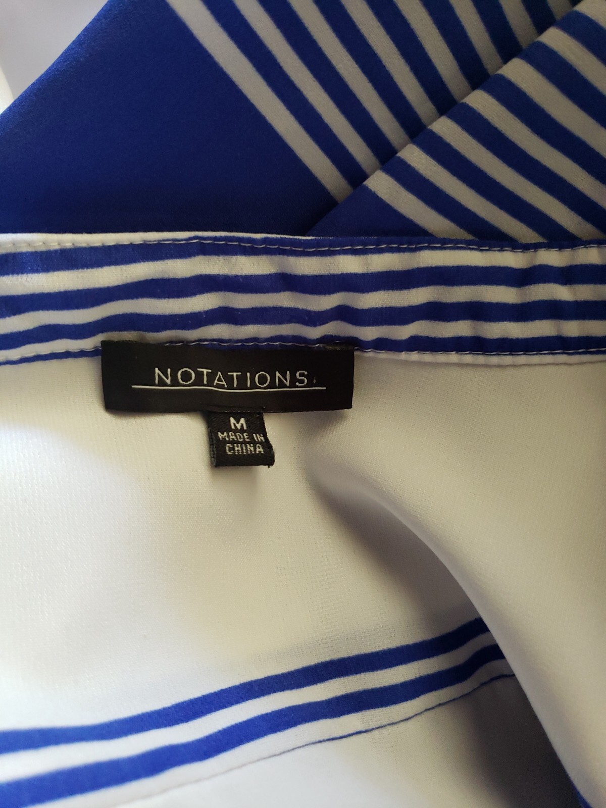 Notations Bold Striped Button Down Top Blue White… - image 4