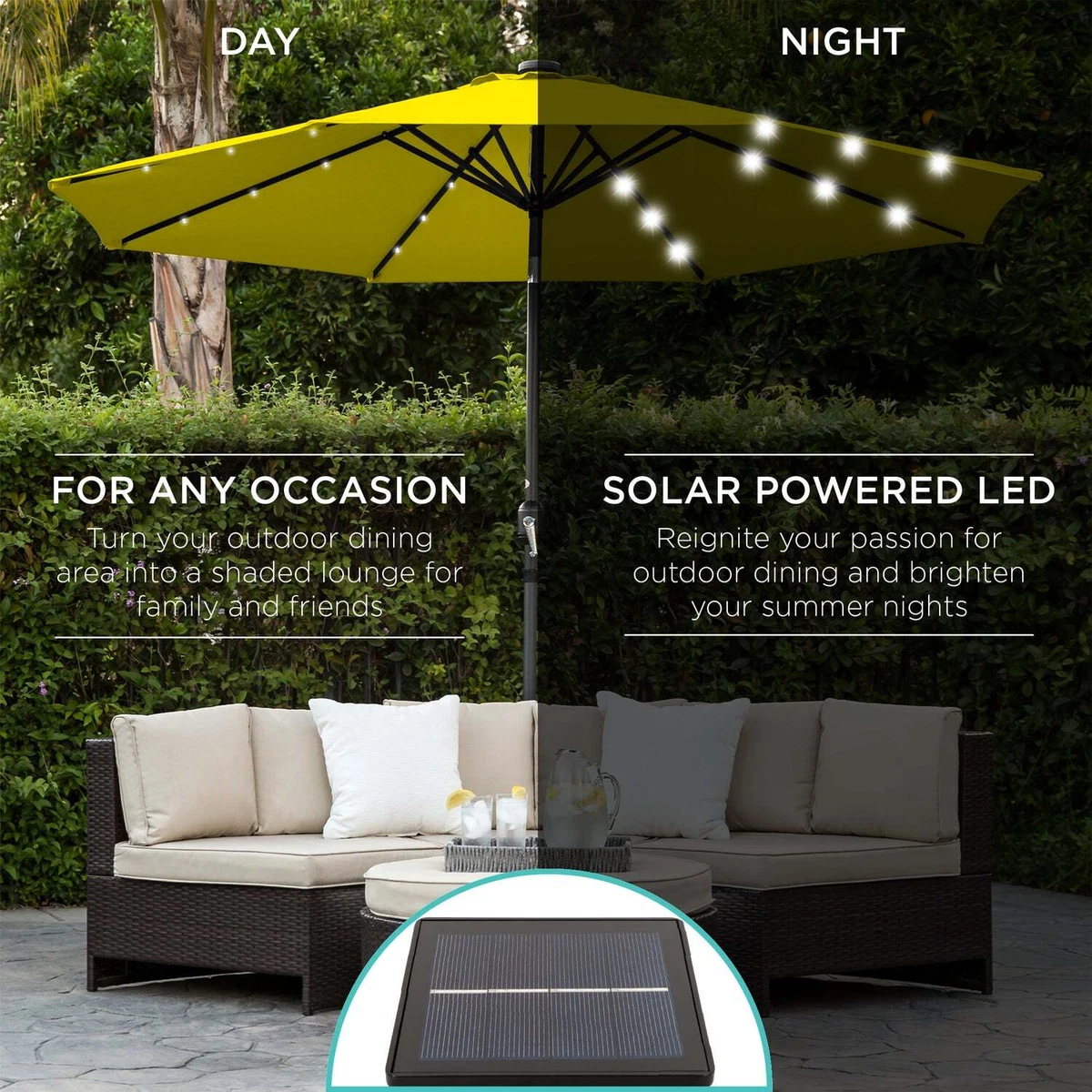 Outdoor Patio Umbrella Yellow With Solar LED Lights 10' Deck Porch  Furniture New | eBay