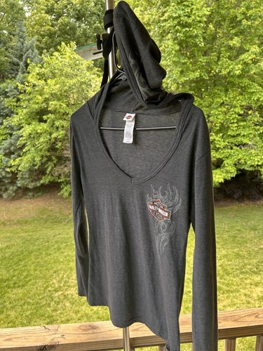 Harley Davidson Women’s Large Long Sleeve Shirt Top Hoodie V Neck Greenville,SC - Picture 6 of 24