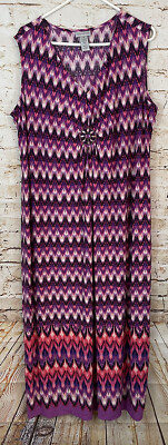 New Catherines maxi dress 2X sleeveless medallion chevron boho vneck slinky art