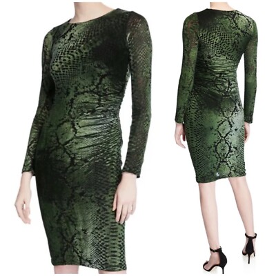 dark green snakeskin dress Fuzzi Shimmering Snake Python Print Long Sleeve Stretch Velvet M creating an effortlessly elegant