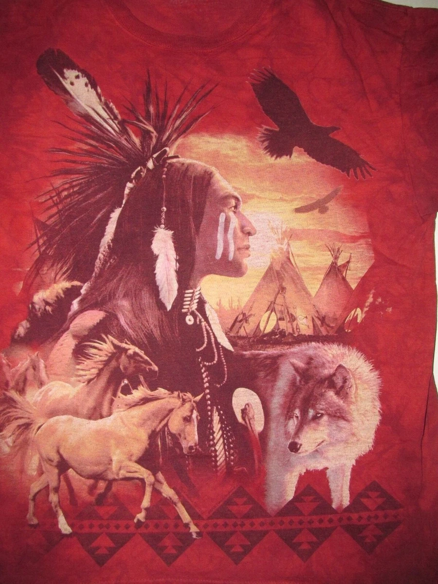 The Mountain Native American Wildlife T Shirt Size Small Wolf Horse Stallion
