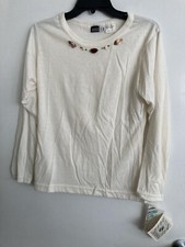 Hang Ten Women  s Shirt M White Long Sleeve Top Flowers Vintage 314